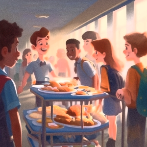 Studens at morning breakfast cart